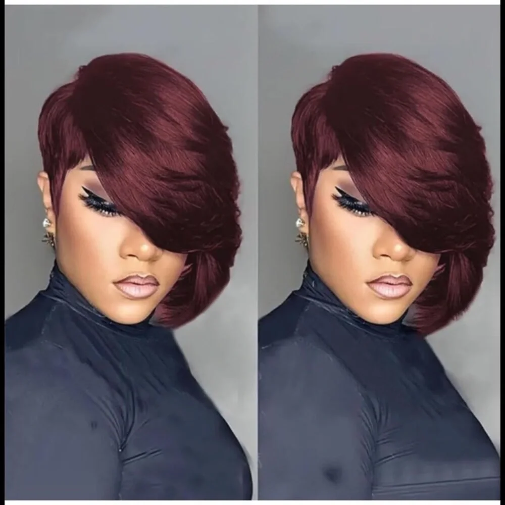 Short Layered Pixie Cut Human Hair Wig with Bangs Glueless Chic Thick Full Wear